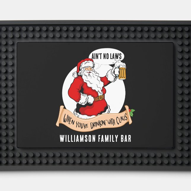 Custom Family Name Santa Christmas Bar Mat (Front (Close Up))