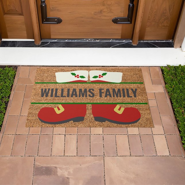 Custom Family Name Santa's Boots Christmas Coir Fiber Doormat (Creator Uploaded)