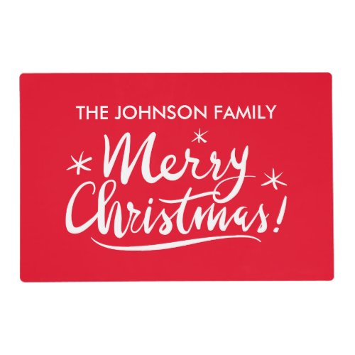 Custom family name script Merry Christmas Holiday Placemat