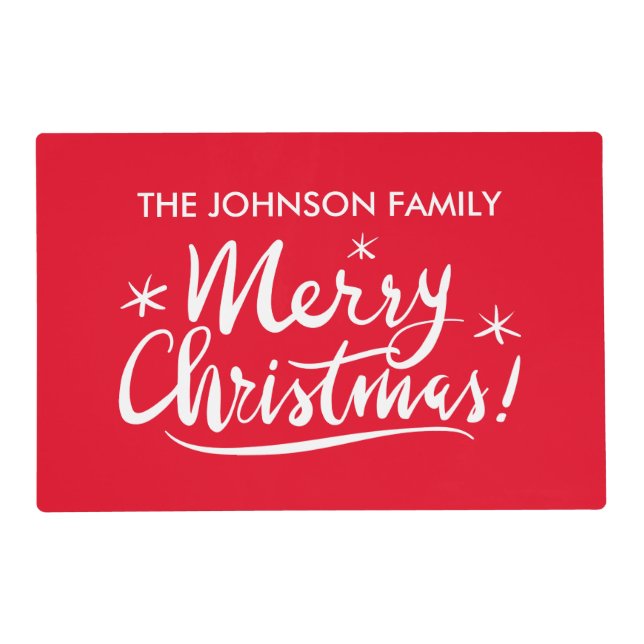 Custom family name script Merry Christmas Holiday Placemat (Front)