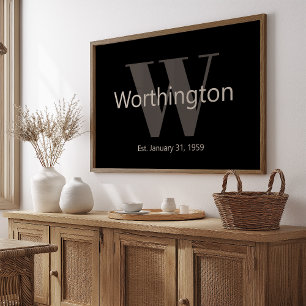 Custom Family Name Sign Perfect for Weddings Black