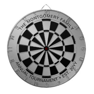 Custom Family Name Silver Black Personalized Dart Board
