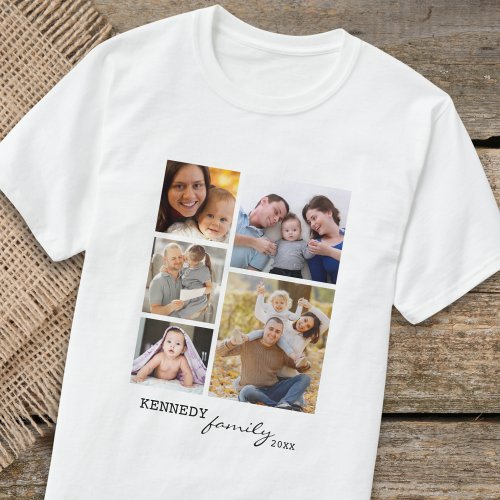 Custom Family Name Text 5 Photo Collage  