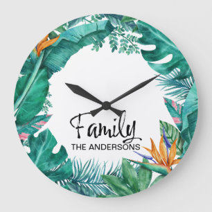 Custom Family Name Tropical Large Clock