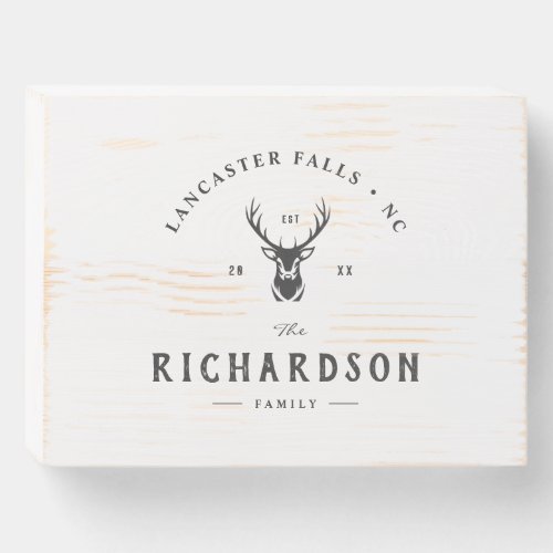 Custom Family Name Vintage  Farmhouse Buck Deer Wooden Box Sign
