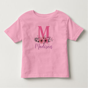 custom family name watercolor flowers monogram toddler t-shirt