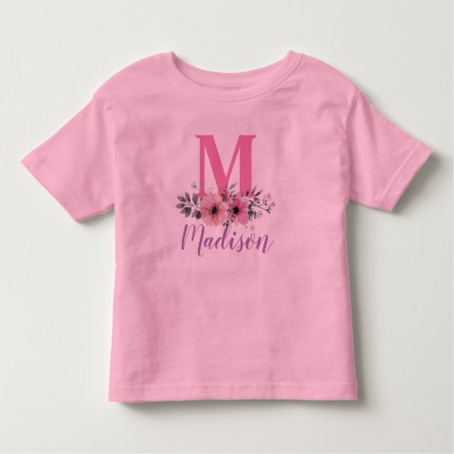 custom family name watercolor flowers monogram toddler t_shirt