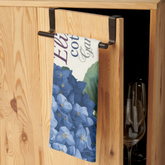 Custom Family Name Watercolor Hydrangea Kitchen Towel