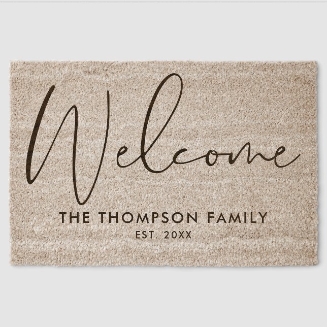 Custom Family Name Welcome Fiber Doormat (Front)