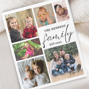 Custom Family Name White 6 Photo Collage Fleece Blanket