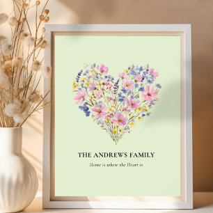 Custom Family Name Wildflower Heart Poster