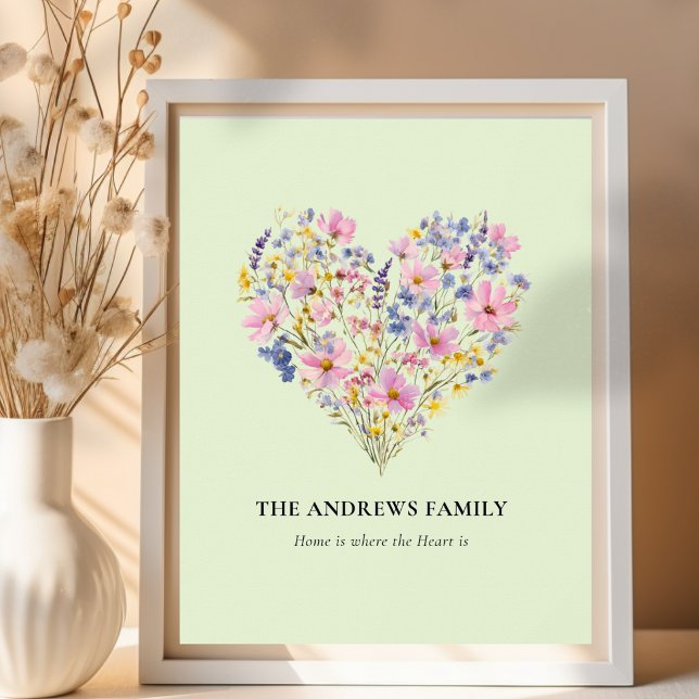 Custom Family Name Wildflower Heart Poster (Custom Family Name Wildflower Heart Poster)
