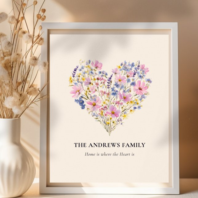 Custom Family Name Wildflower Heart Poster (Custom Family Name Wildflower Heart Poster)