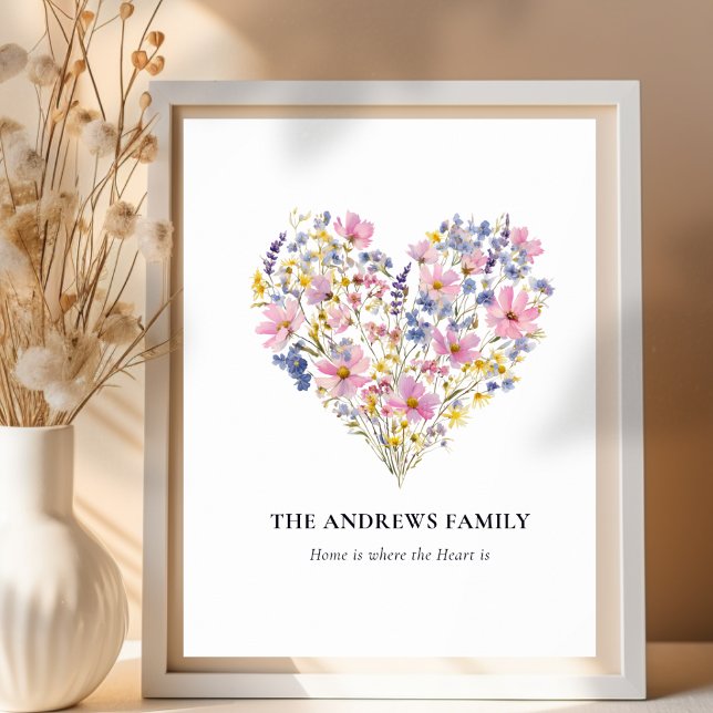Custom Family Name Wildflower Heart Poster (Custom Family Name Wildflower Heart Poster)
