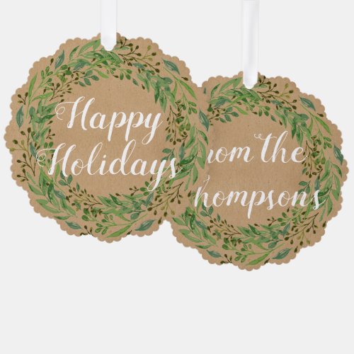 Custom Family Name Wish and Wreath Motif on Ornament Card