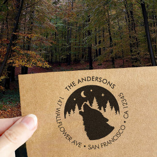 Custom Family Name Wolf Moon Return Address Self-inking Stamp
