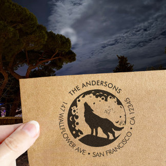 Custom Family Name Wolf Moon Return Address Self-inking Stamp
