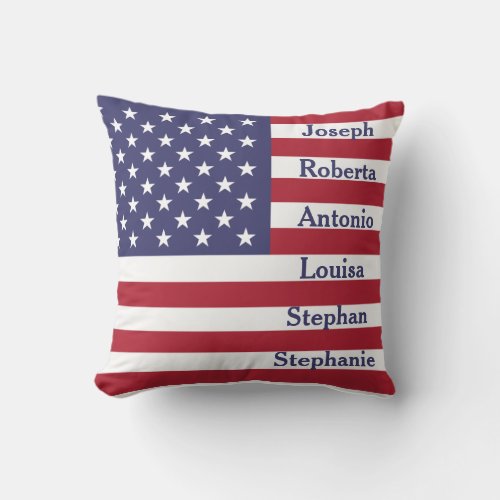 Custom Family Names American Flag Patriotic Throw Pillow
