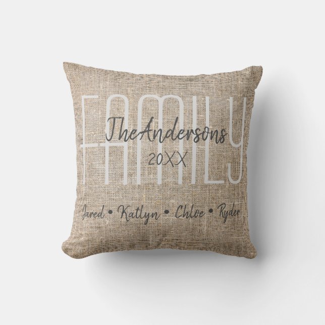 Custom Family Names Throw Pillow (Front)