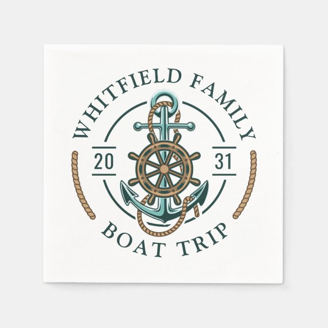 Custom Family Nautical Boat Trip Reunion Vacation Napkins (Front)