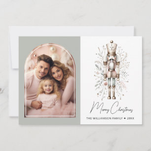 Custom Family Nutcracker Christmas Card Pink Green