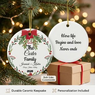Custom Family of 5 Christmas personalized Ceramic Ornament