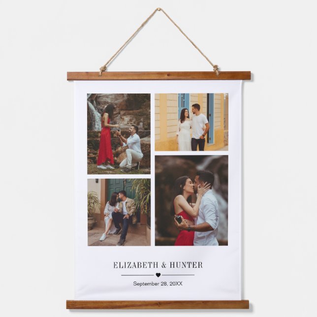 Custom Family or Wedding Couple 4 Photo Collage Hanging Tapestry (Front)