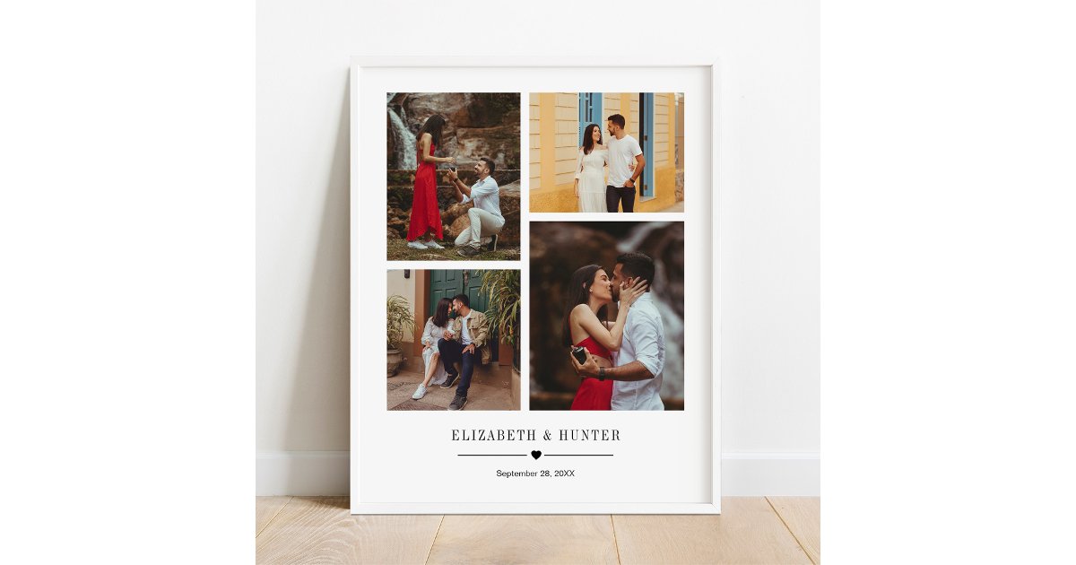Custom Family or Wedding Couple 4 Photo Collage Poster | Zazzle