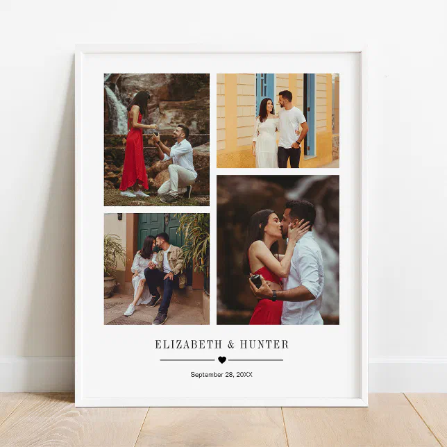 Custom Family or Wedding Couple 4 Photo Collage Poster | Zazzle