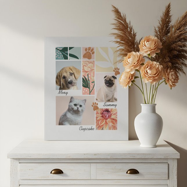 Custom Family & Pet Photo Collage Pet Theme Faux Canvas Print (Custom Family & Pet Photo Collage Pet Theme Faux Canvas Print)