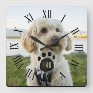 Custom Family Pet Photo   Custom Monogram Square Wall Clock