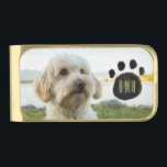 Custom Family Pet Photo | Monogrammed Gold Finish Money Clip<br><div class="desc">A custom family pet photo money clip that features yours or your gift recipients unique monogram under a watercolor paw print. ***********If your photo happens to get cut off, use the 'edit this design' or 'customize further' function to add it to the money clip. Place it and resize it to...</div>