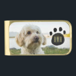 Custom Family Pet Photo | Monogrammed Gold Finish Money Clip<br><div class="desc">A custom family pet photo money clip that features yours or your gift recipients unique monogram under a watercolor paw print. ***********If your photo happens to get cut off, use the 'edit this design' or 'customize further' function to add it to the money clip. Place it and resize it to...</div>