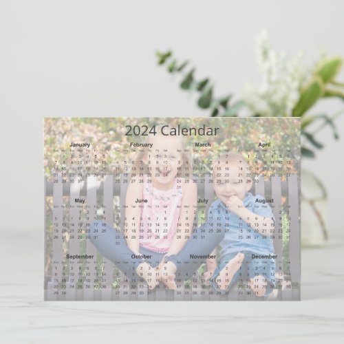 Custom Family Photo 2024 Monthly Calendar Card