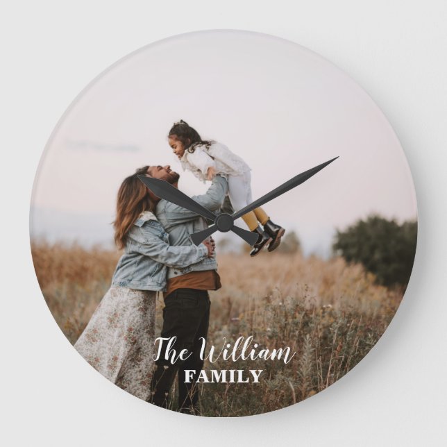 Custom Family Photo and Name Personalized Large Clock (Front)