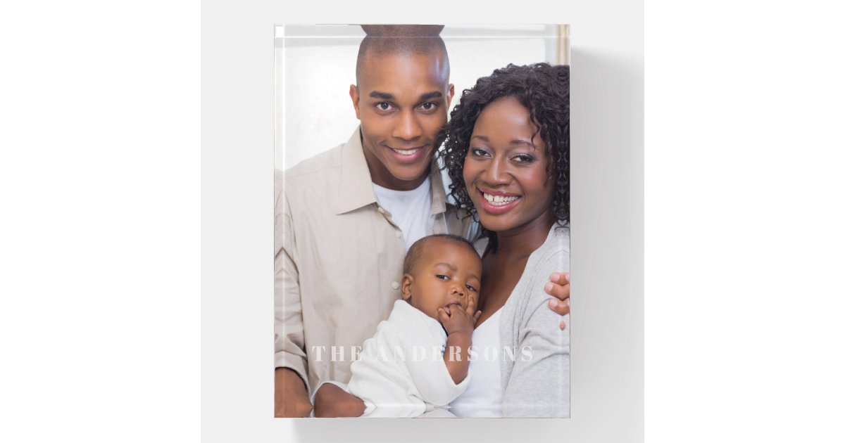 Typography Paperweight Custom Family Photo and Name Typography Paperweight | Zazzle