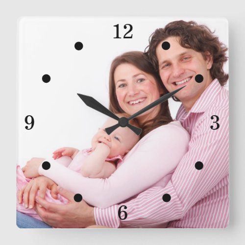 Custom Family Photo And Numbers Square Wall Clock