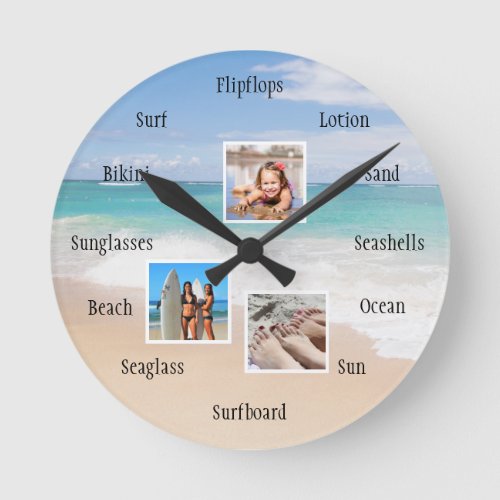 Custom Family Photo Beach Scene Round Clock