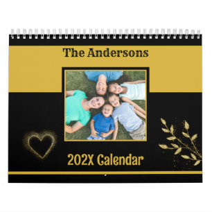 Custom Family Photo Black and Gold  Calendar