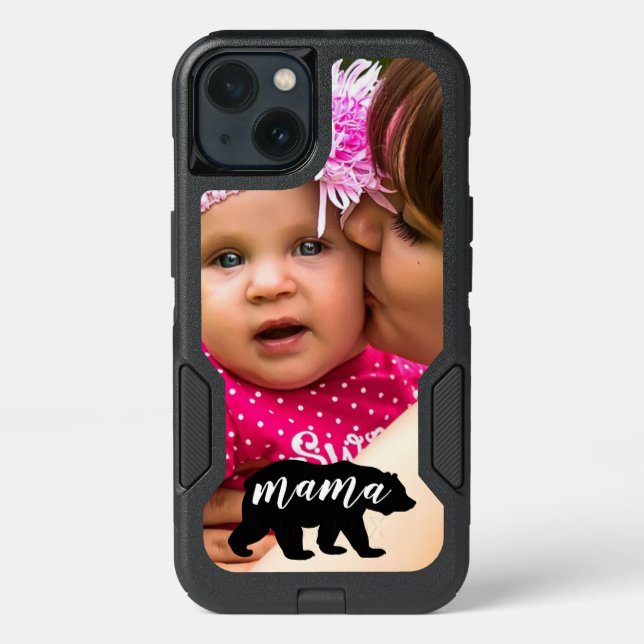 Custom Family Photo Black & White Mama Bear Otterbox iPhone Case (Back)