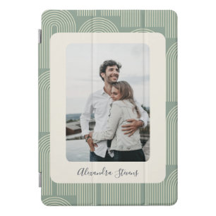 Custom Family Photo Boho Arch Pattern Sage Green iPad Pro Cover