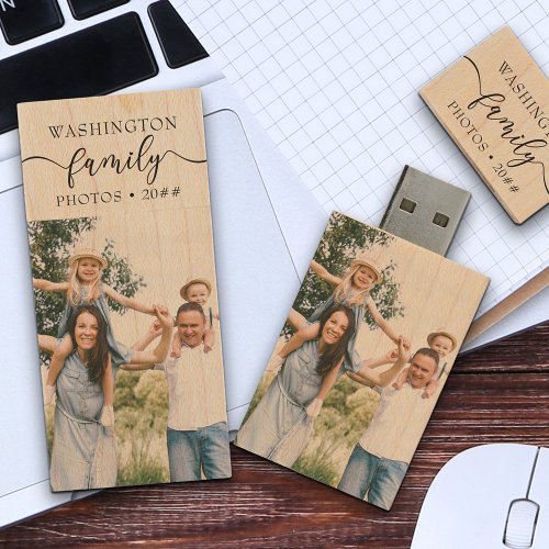 Custom Family Photo Calligraphy USB Wood Flash Drive