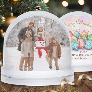 Custom Family Photo Christmas Cookies Pink Gingham Snow Globe