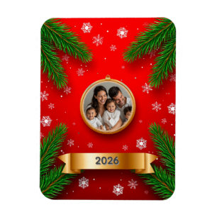 Custom Family Photo Christmas Frame Pine Branch  Magnet