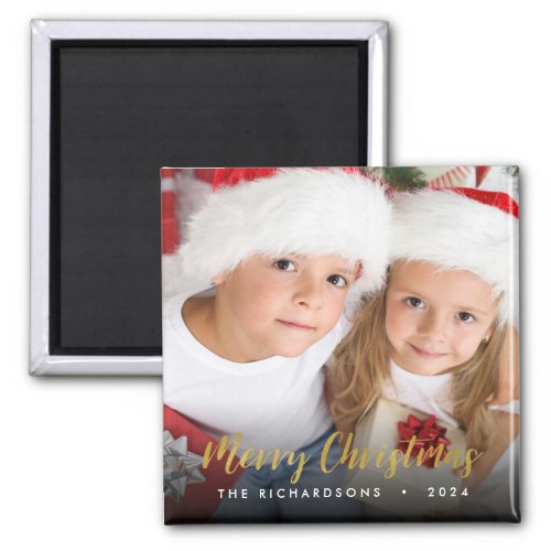 Custom Family Photo Christmas Holiday Gold Foil  Magnet
