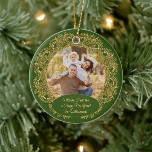 Custom Family Photo Christmas Personalized Text Ceramic Ornament