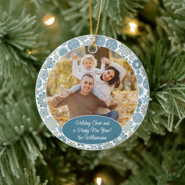 Custom Family Photo Christmas Personalized Text Ceramic Ornament (Tree)