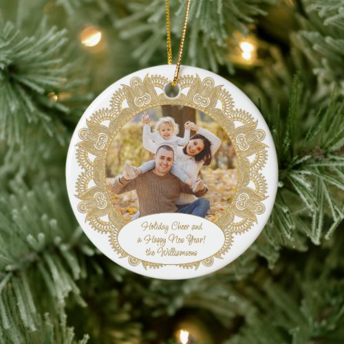 Custom Family Photo Christmas Personalized Text Ceramic Ornament