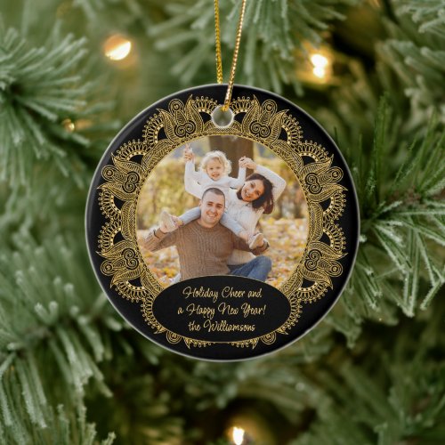 Custom Family Photo Christmas Personalized Text Ceramic Ornament