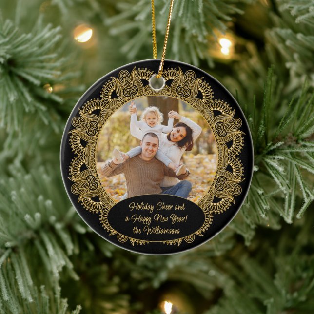 Custom Family Photo Christmas Personalized Text Ceramic Ornament (Tree)